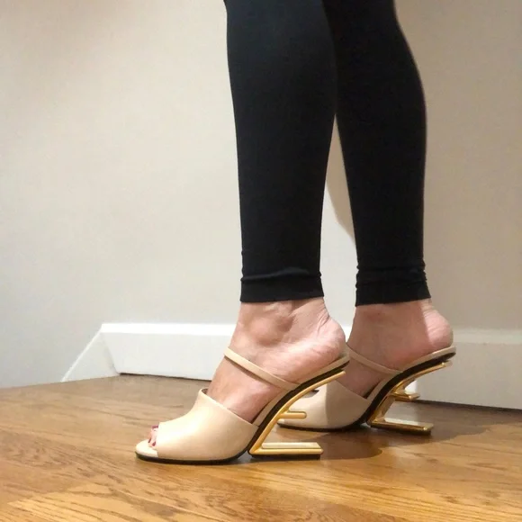 AUTHENTIC, NWT Beautiful, Fendi First Sandal, Blush Color, Gold Fendi Logo Heel - Picture 9 of 12